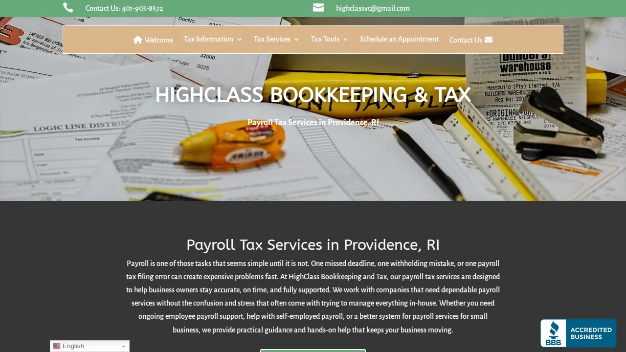 HighClass Bookkeeping & Tax Services page