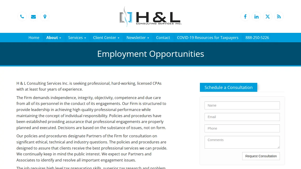 H & L Consulting Services page
