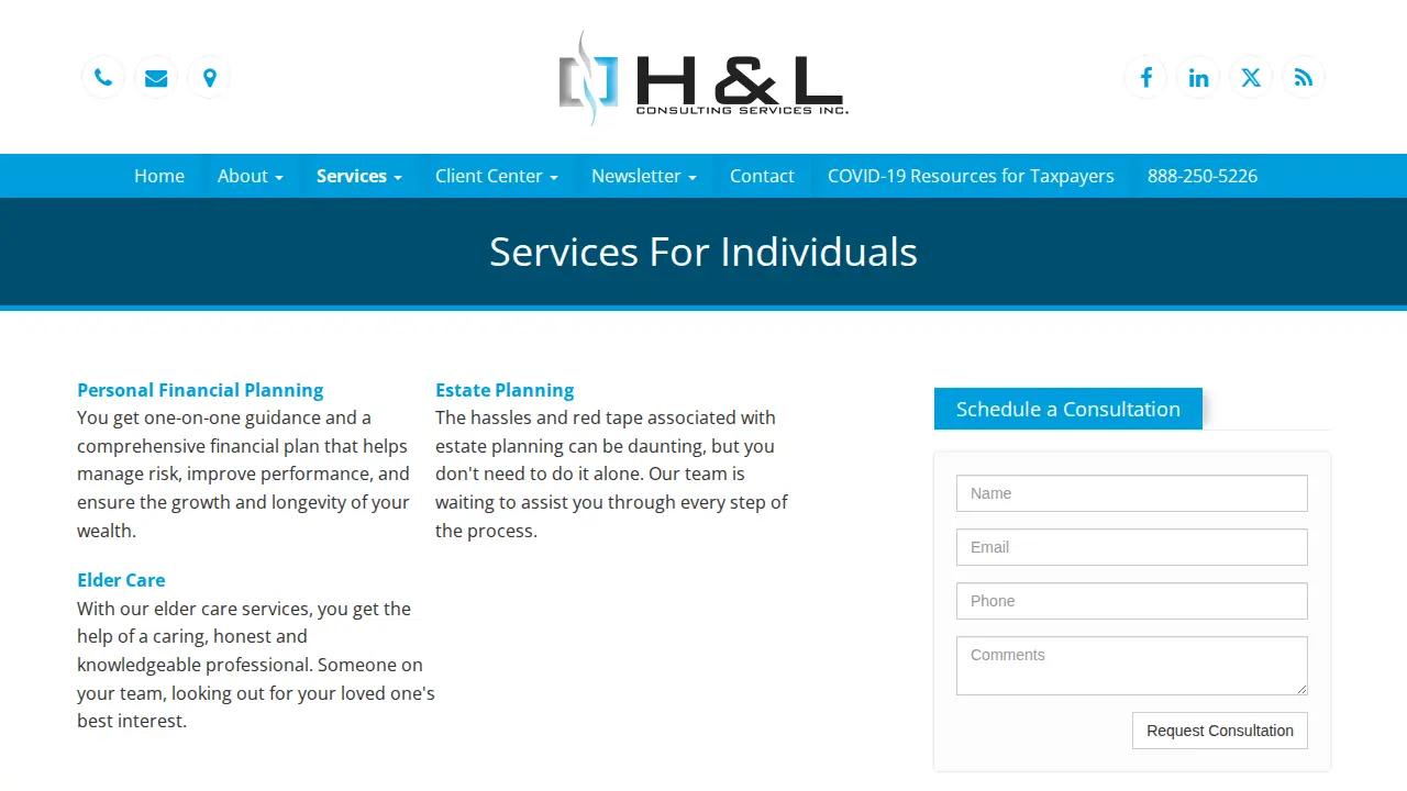 H & L Consulting Services page