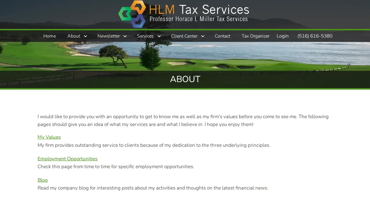 Professor Horace L Miller Tax Services page