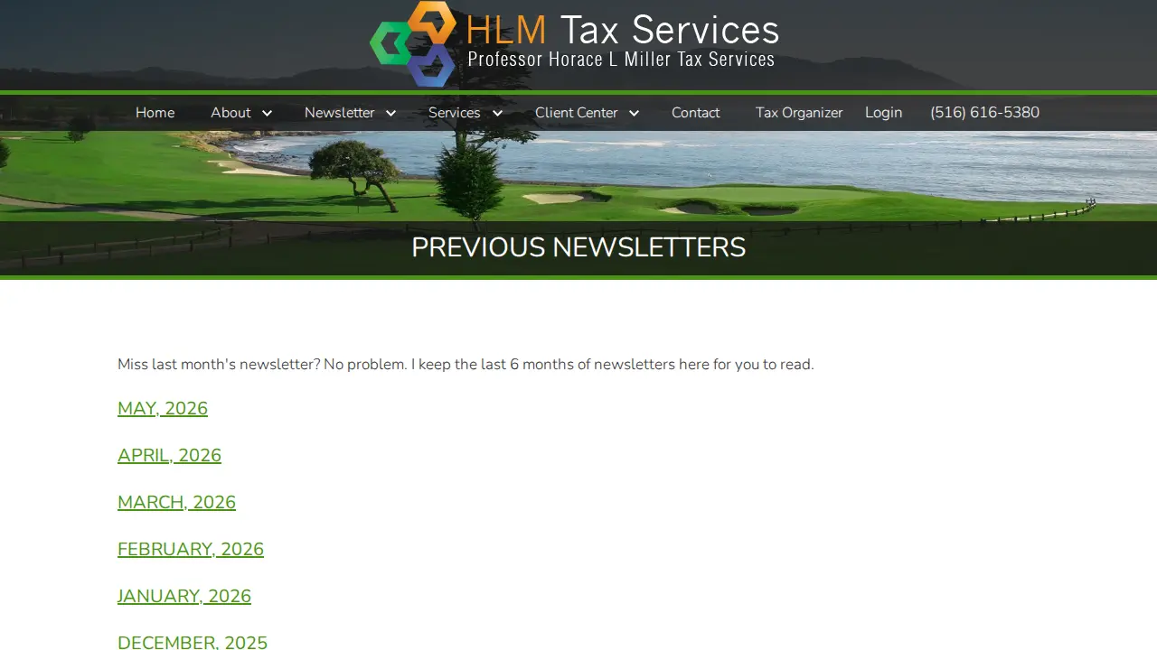 Professor Horace L Miller Tax Services page