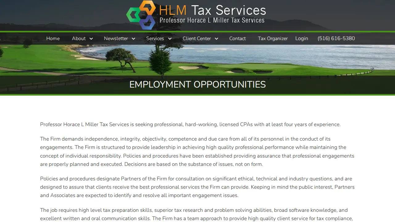 Professor Horace L Miller Tax Services page