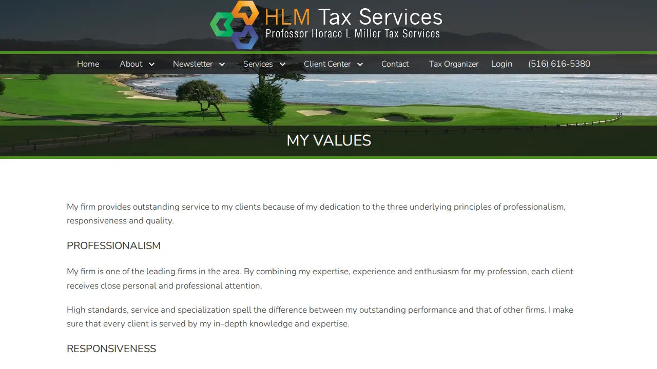 Professor Horace L Miller Tax Services page