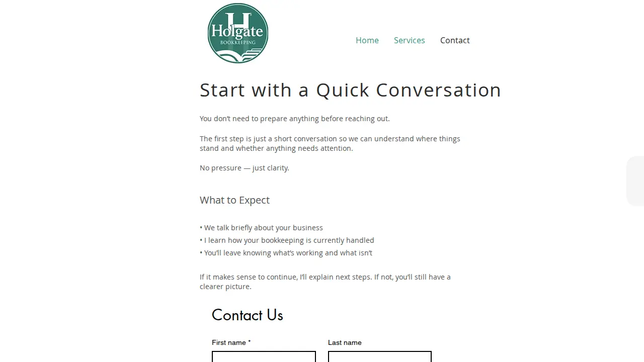 Holgate Bookkeeping LLC page