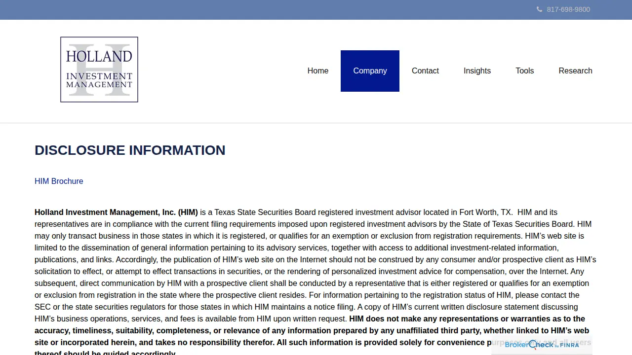 Holland Investment Management page