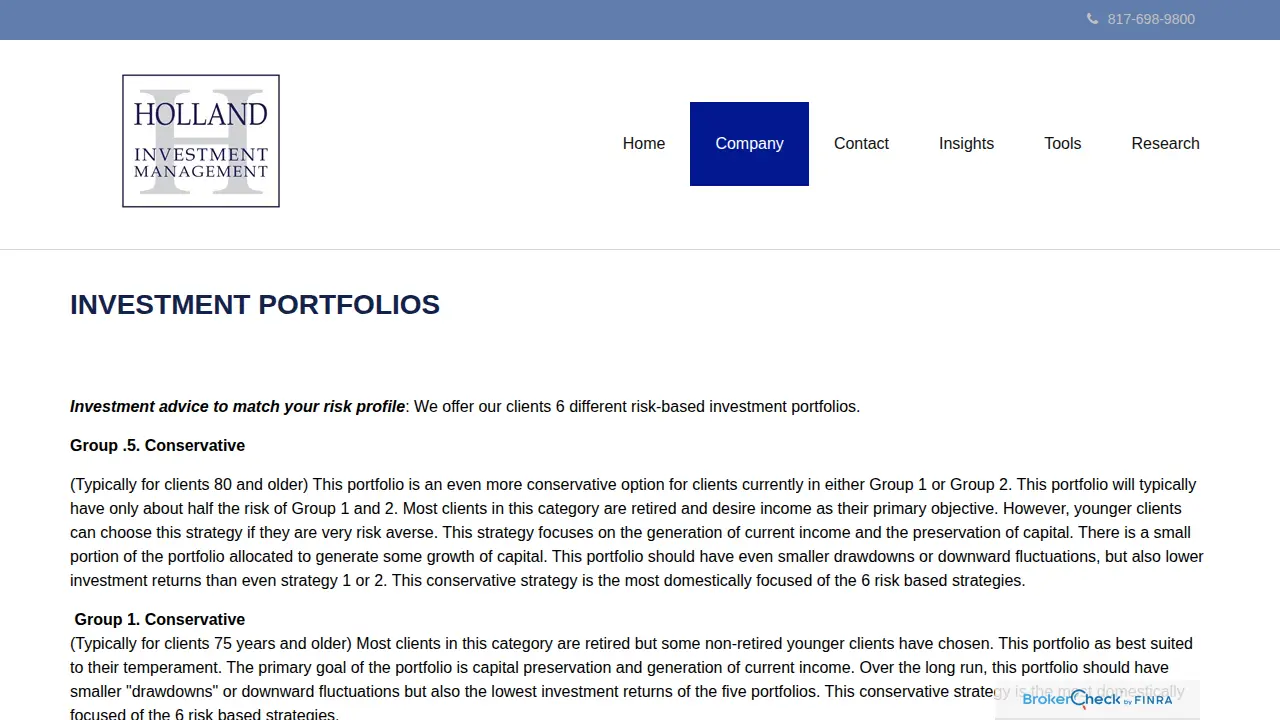 Holland Investment Management page