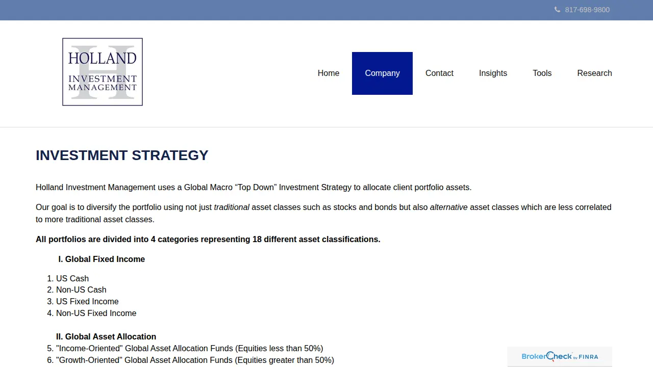 Holland Investment Management page