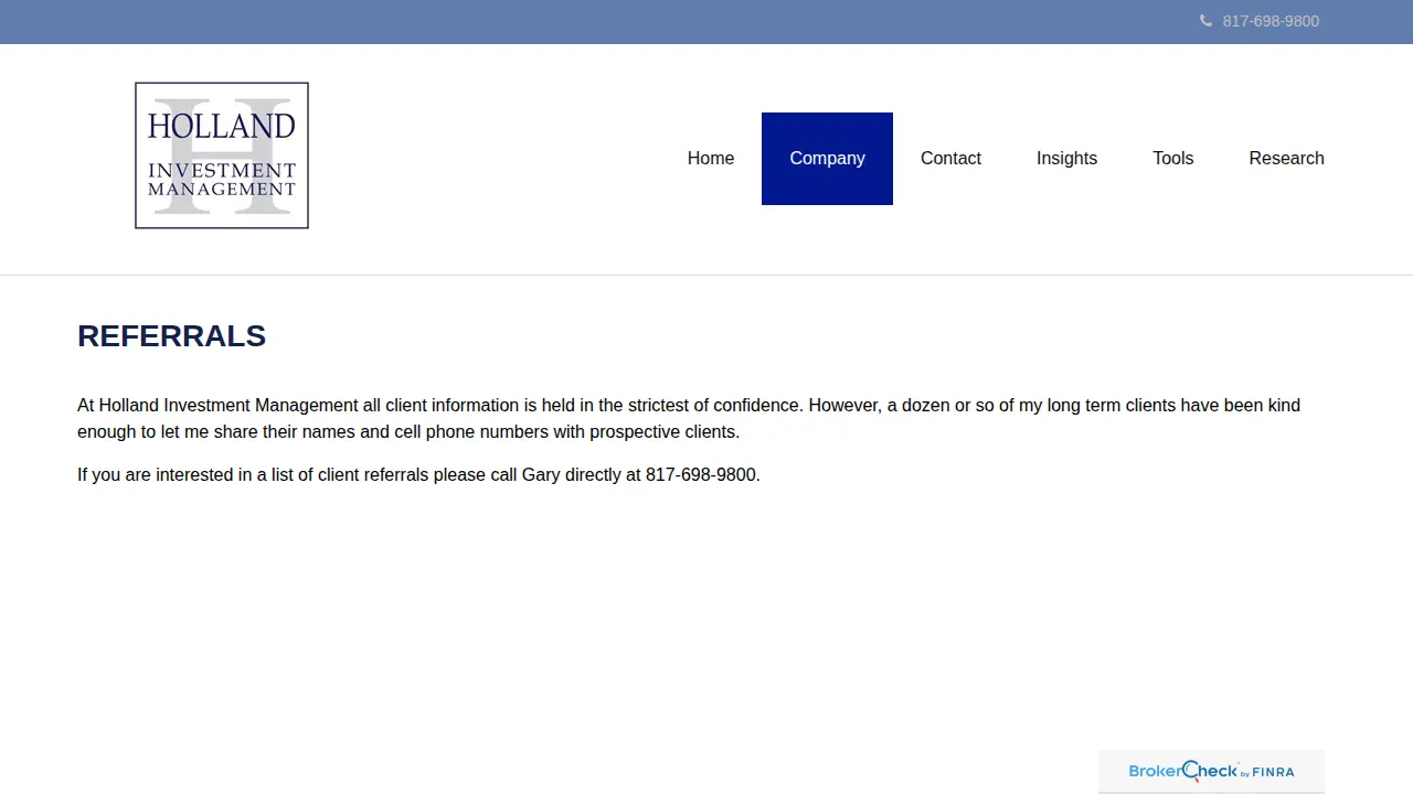 Holland Investment Management page