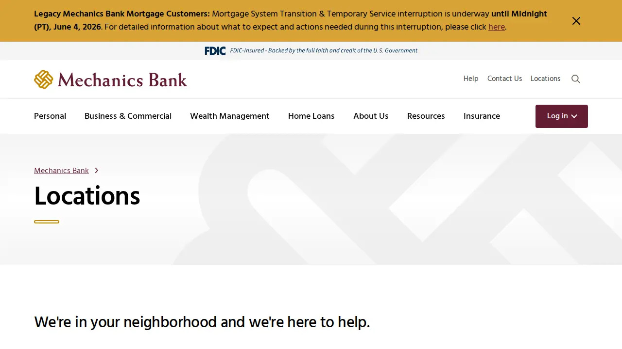 Mechanics Bank page