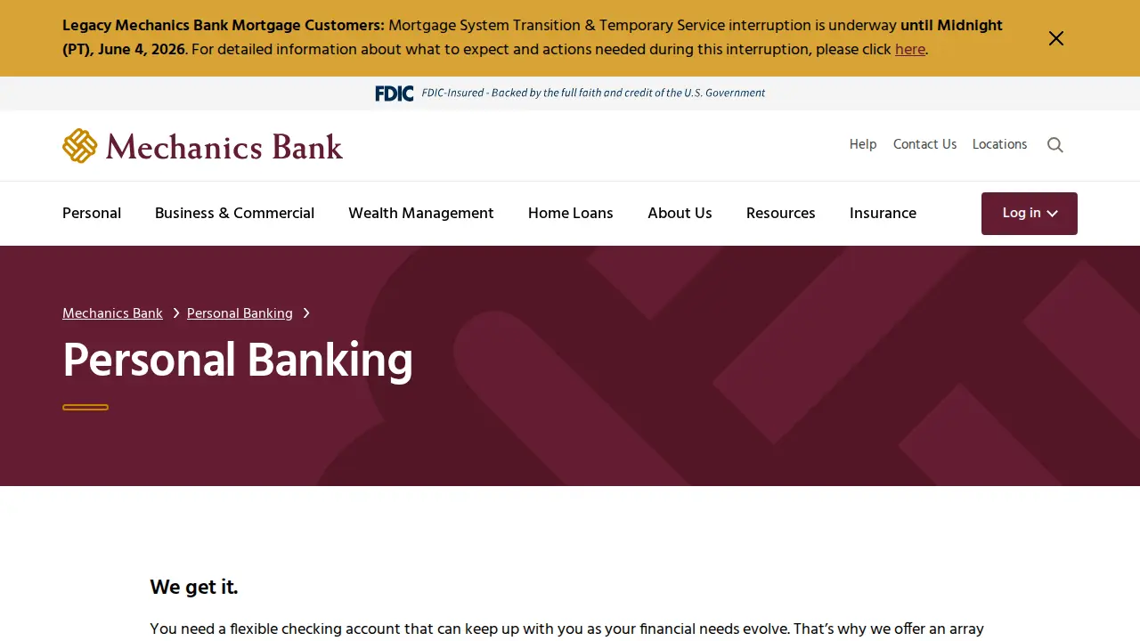 Mechanics Bank page