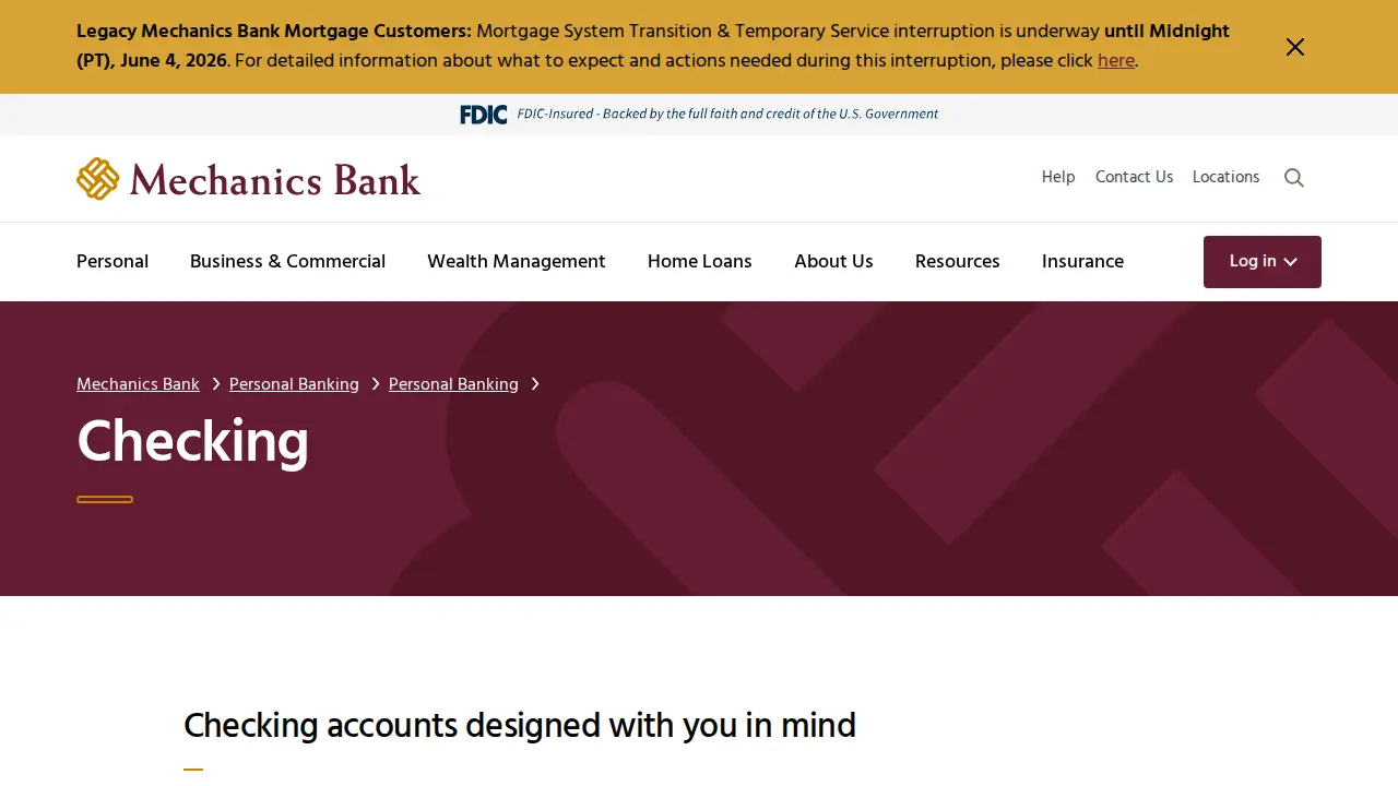 Mechanics Bank page