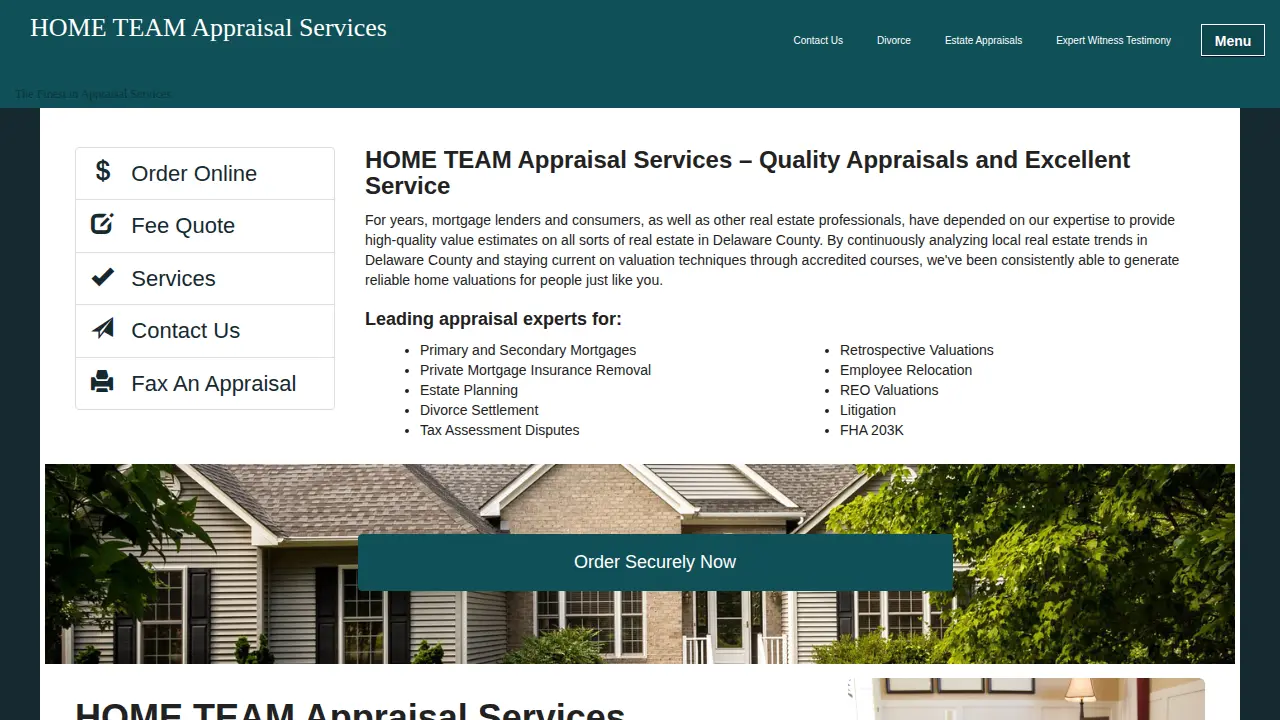 HOME TEAM Appraisal Services page
