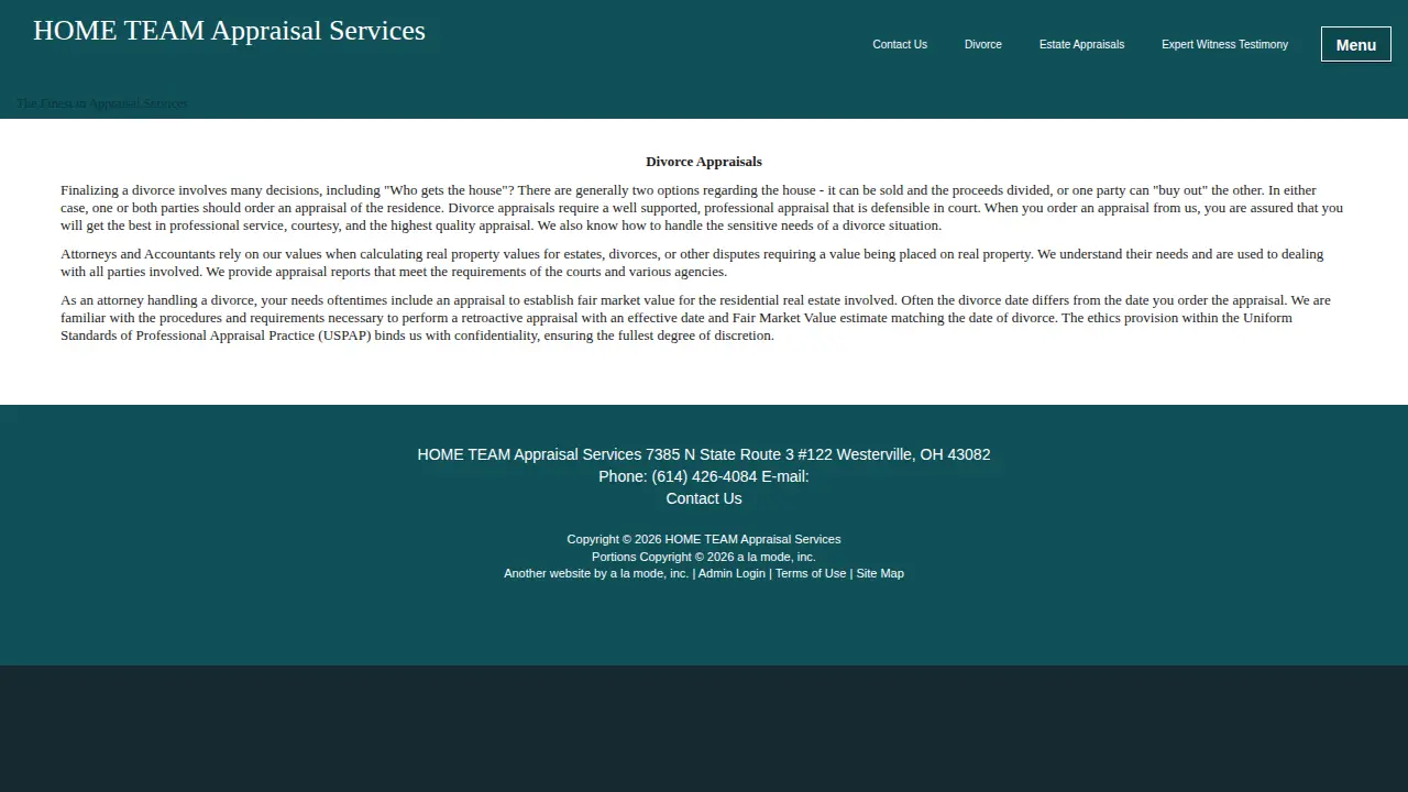 HOME TEAM Appraisal Services page