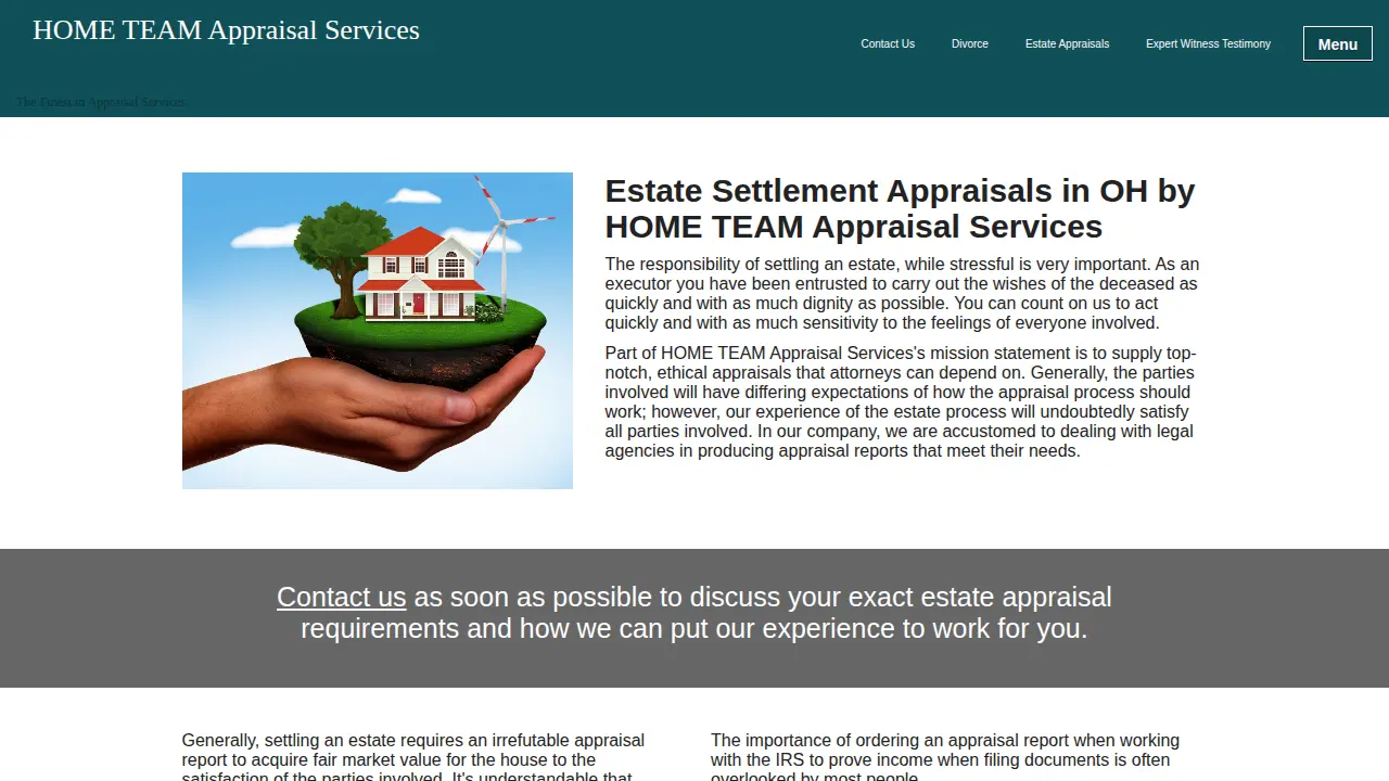 HOME TEAM Appraisal Services page