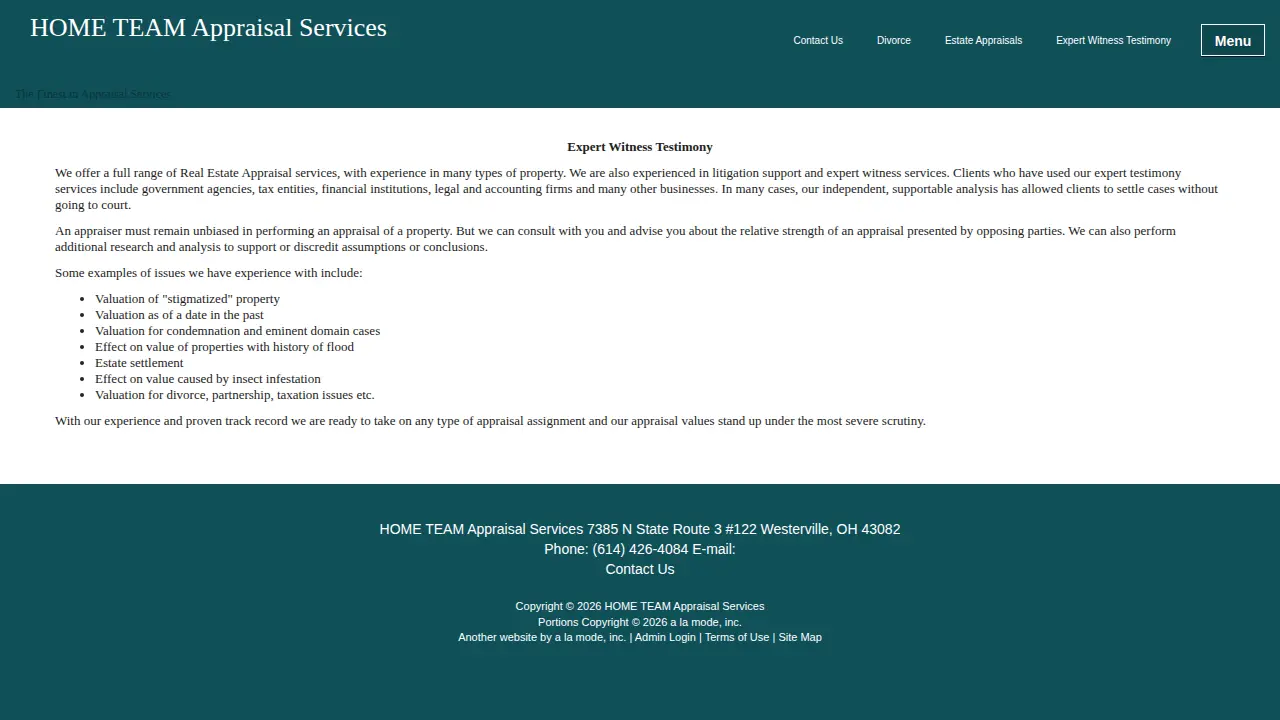 HOME TEAM Appraisal Services page