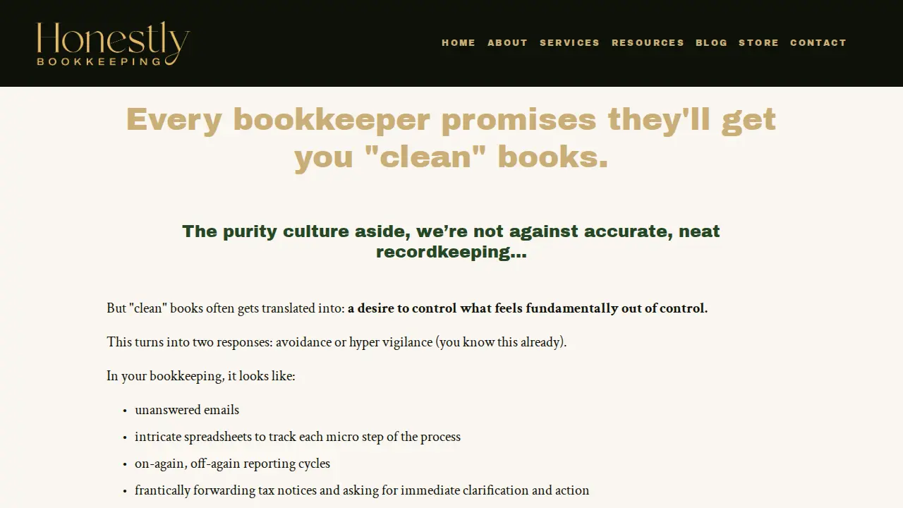 Honestly Bookkeeping page