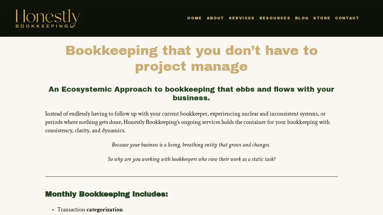 Honestly Bookkeeping page