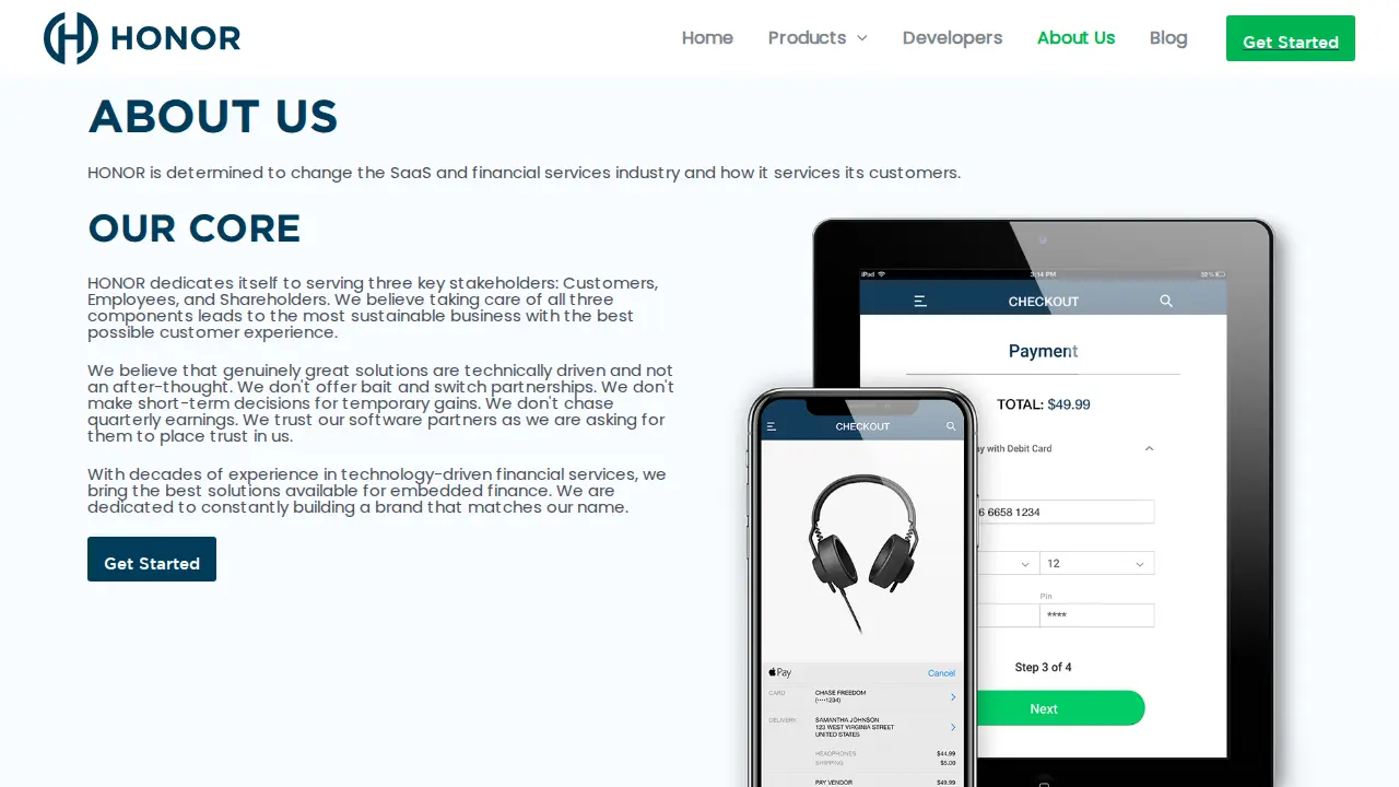 HONOR payment solutions page