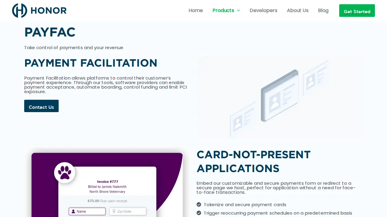 HONOR payment solutions page