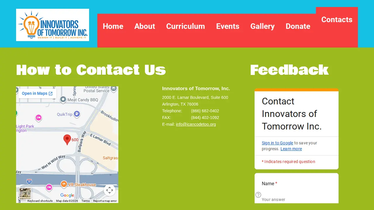 Innovators of Tomorrow, Inc. page