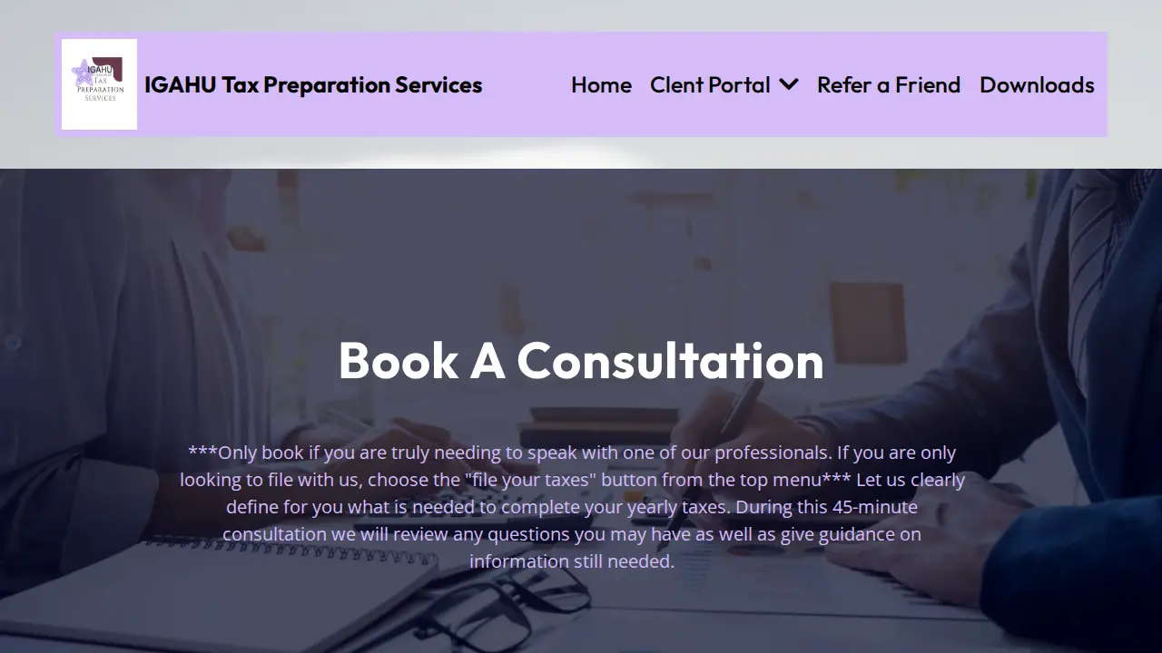 IGAHU Tax Services page