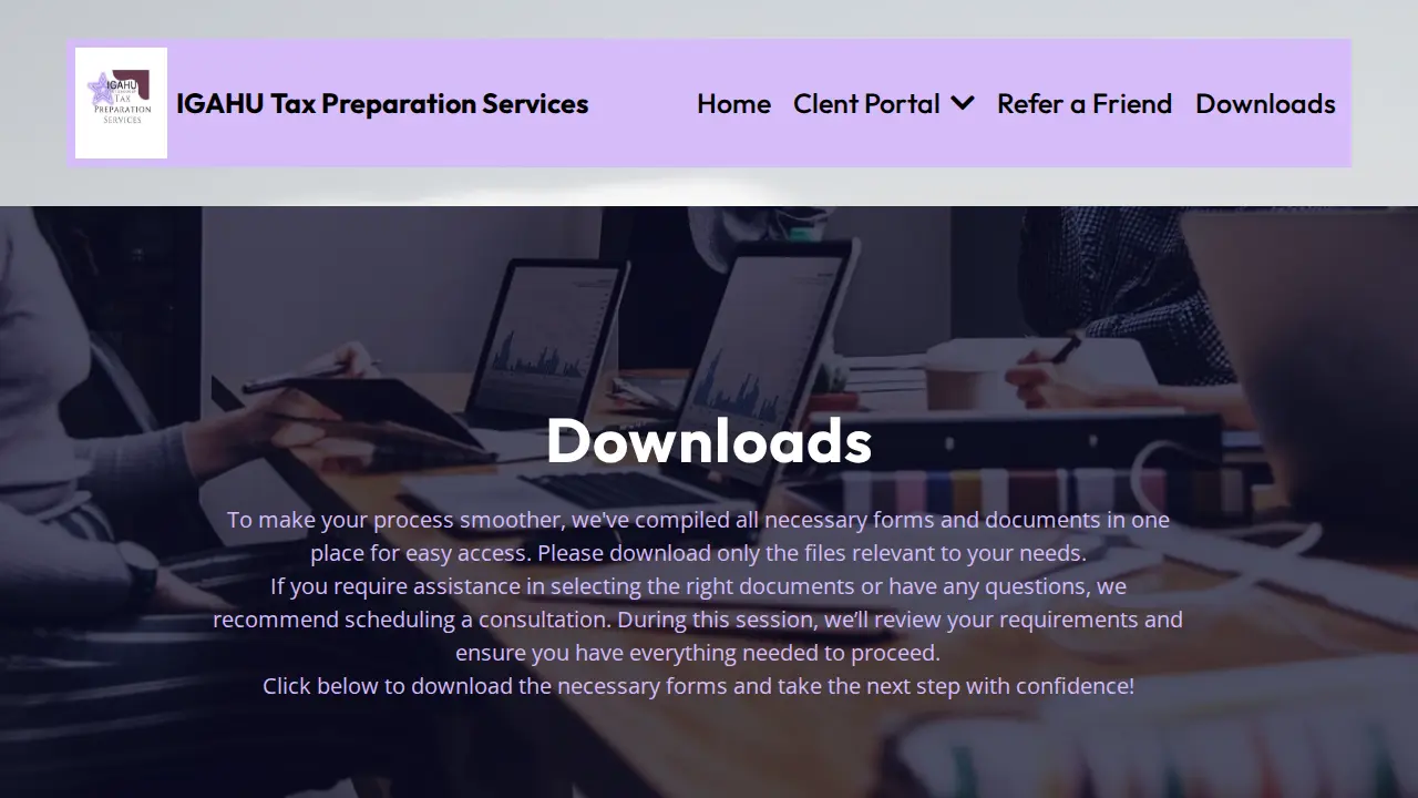 IGAHU Tax Services page