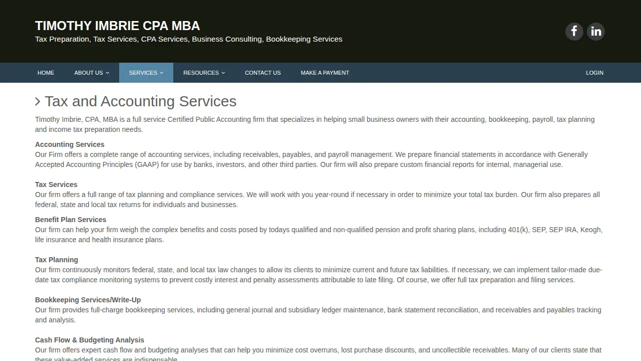 Timothy Imbrie CPA MBA page