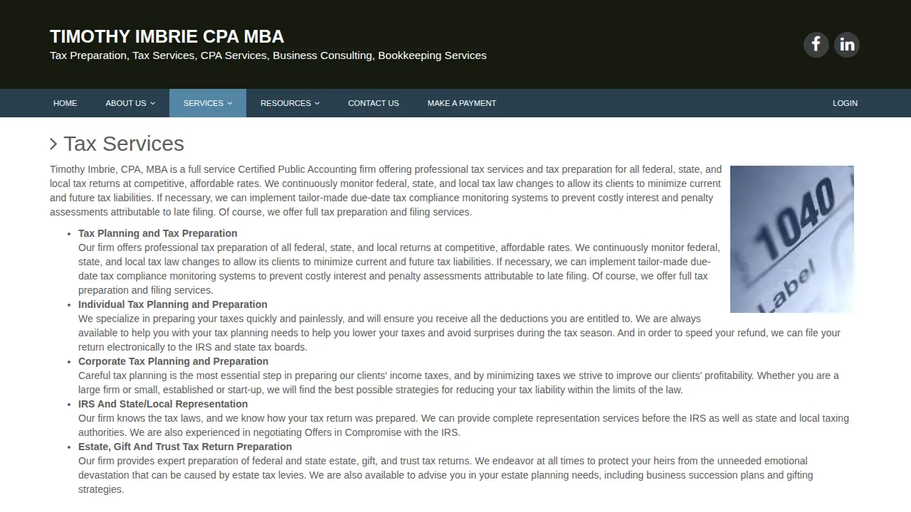 Timothy Imbrie CPA MBA page