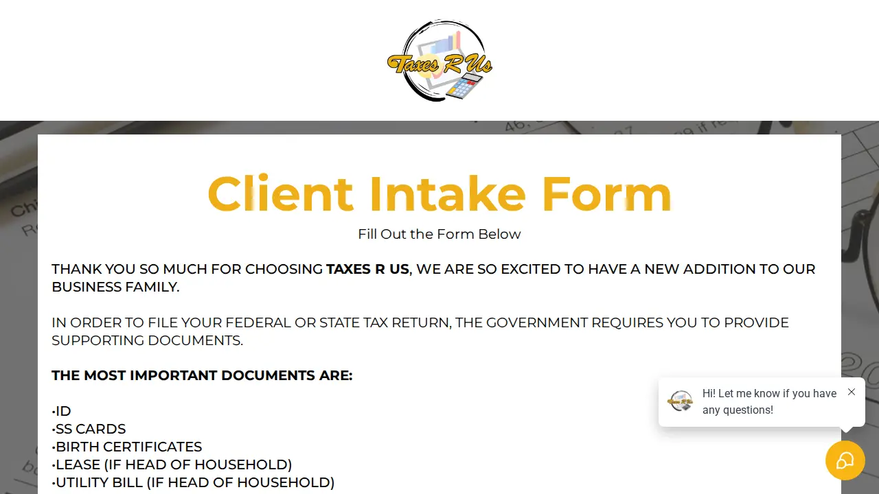 TaxesRUs page