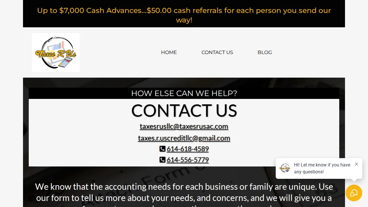 TaxesRUs page