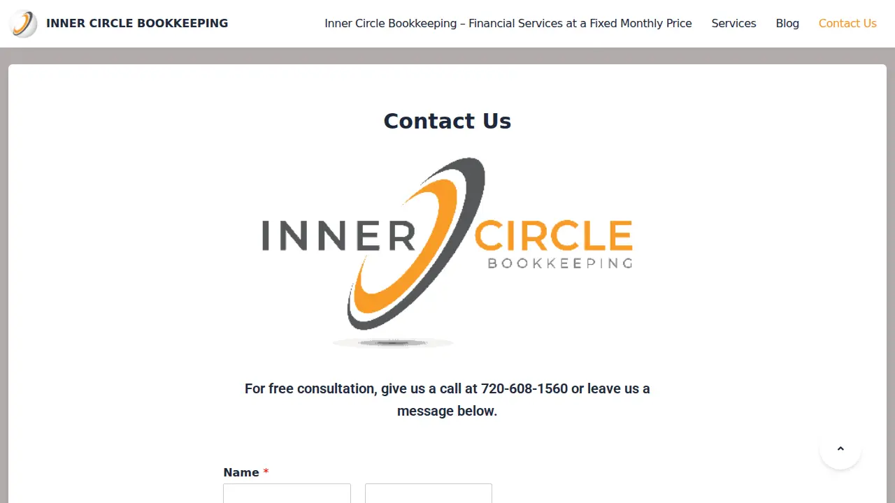 Inner Circle Bookkeeping page