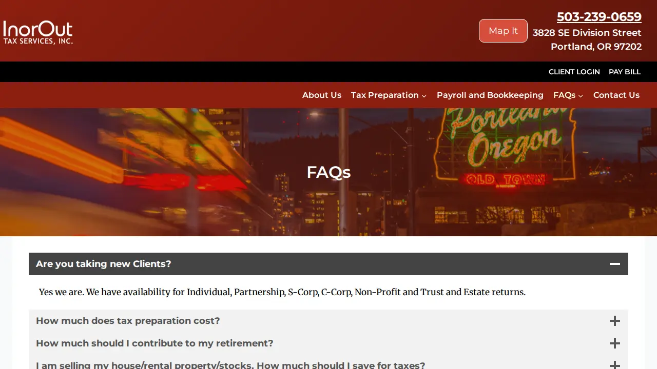 In Or Out Tax Services page