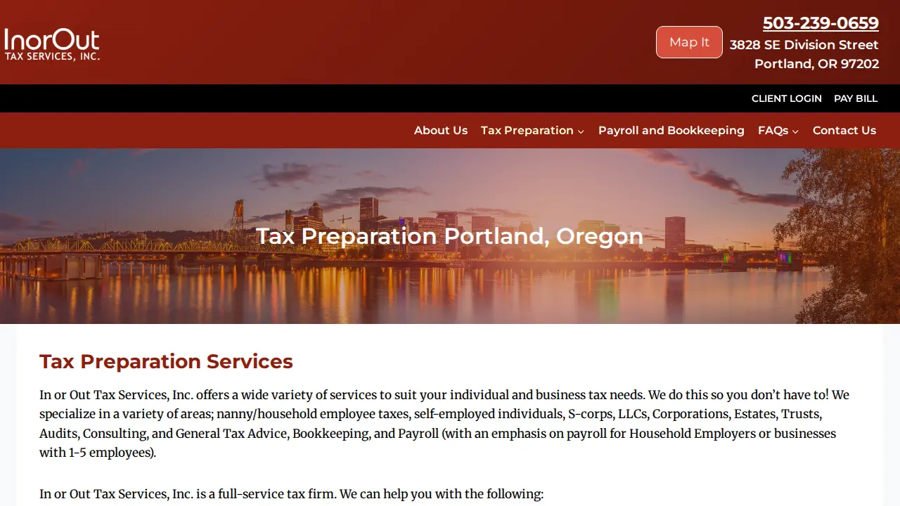 In Or Out Tax Services page