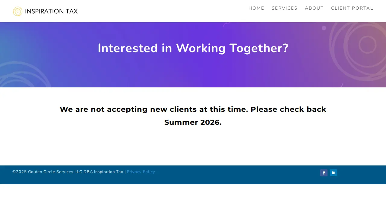Inspiration Tax page