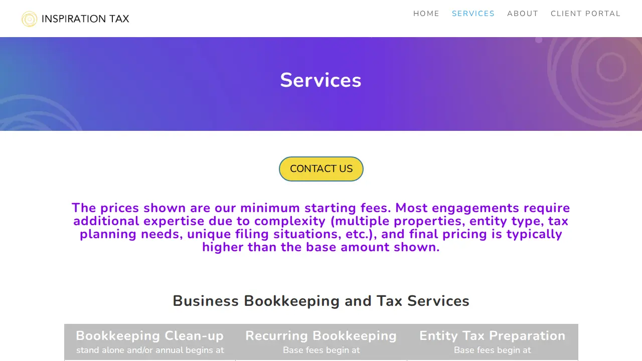 Inspiration Tax page