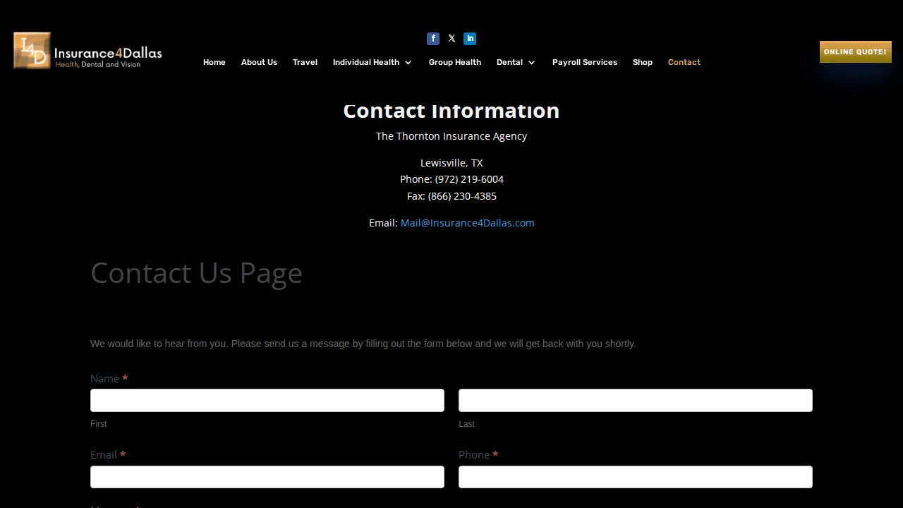 Insurance4Dallas page