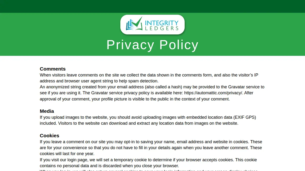 IntegrityLedgers page