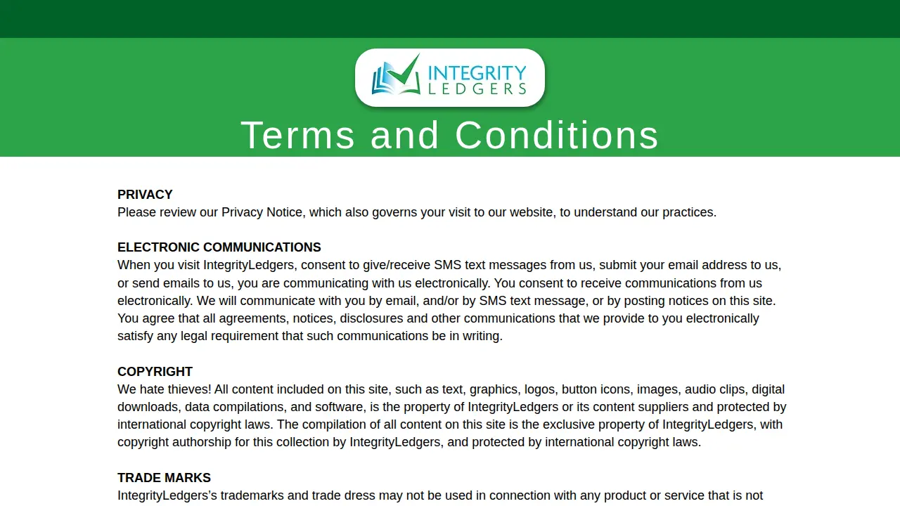 IntegrityLedgers page