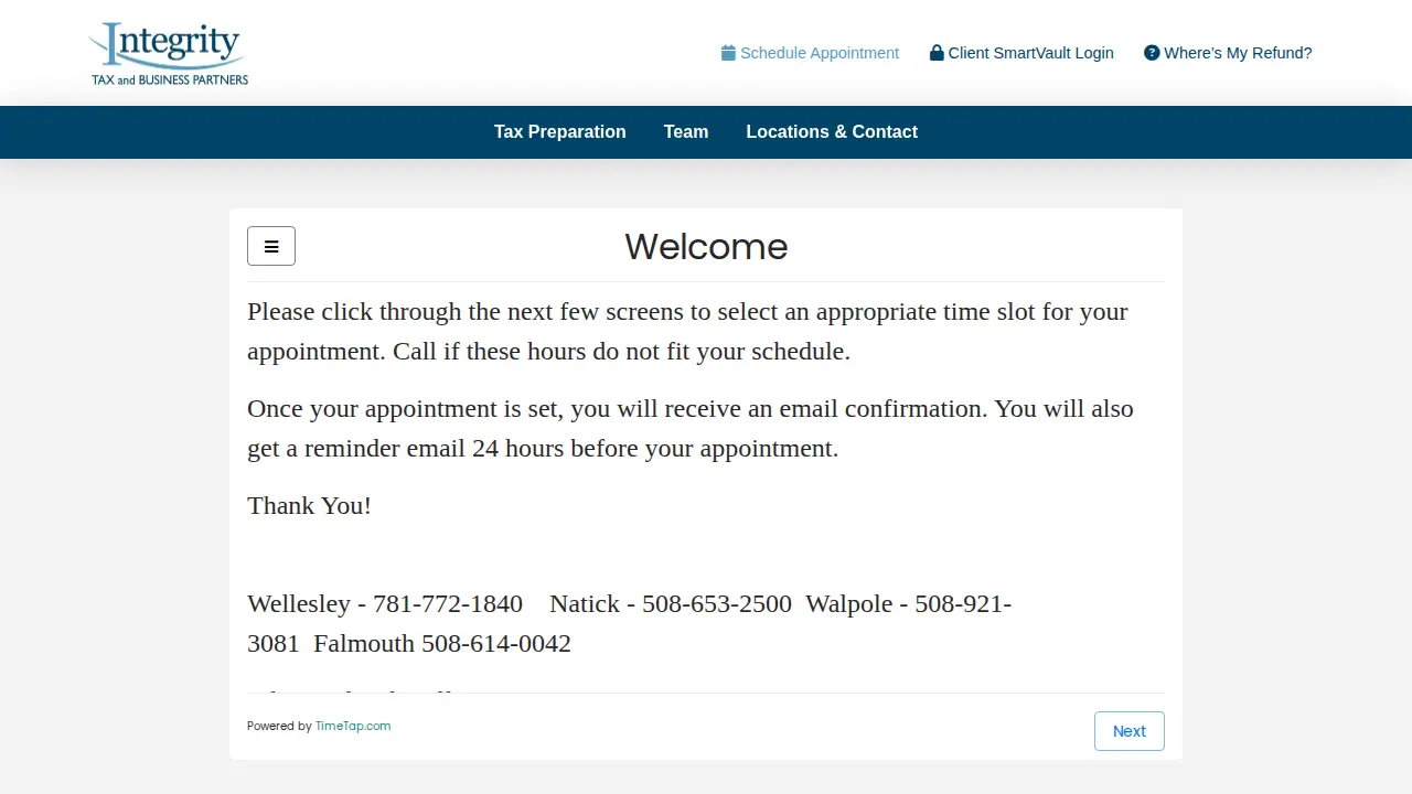 Integrity Tax page
