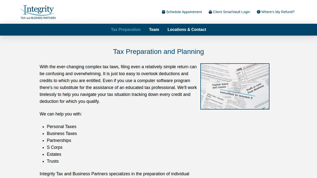 Integrity Tax page