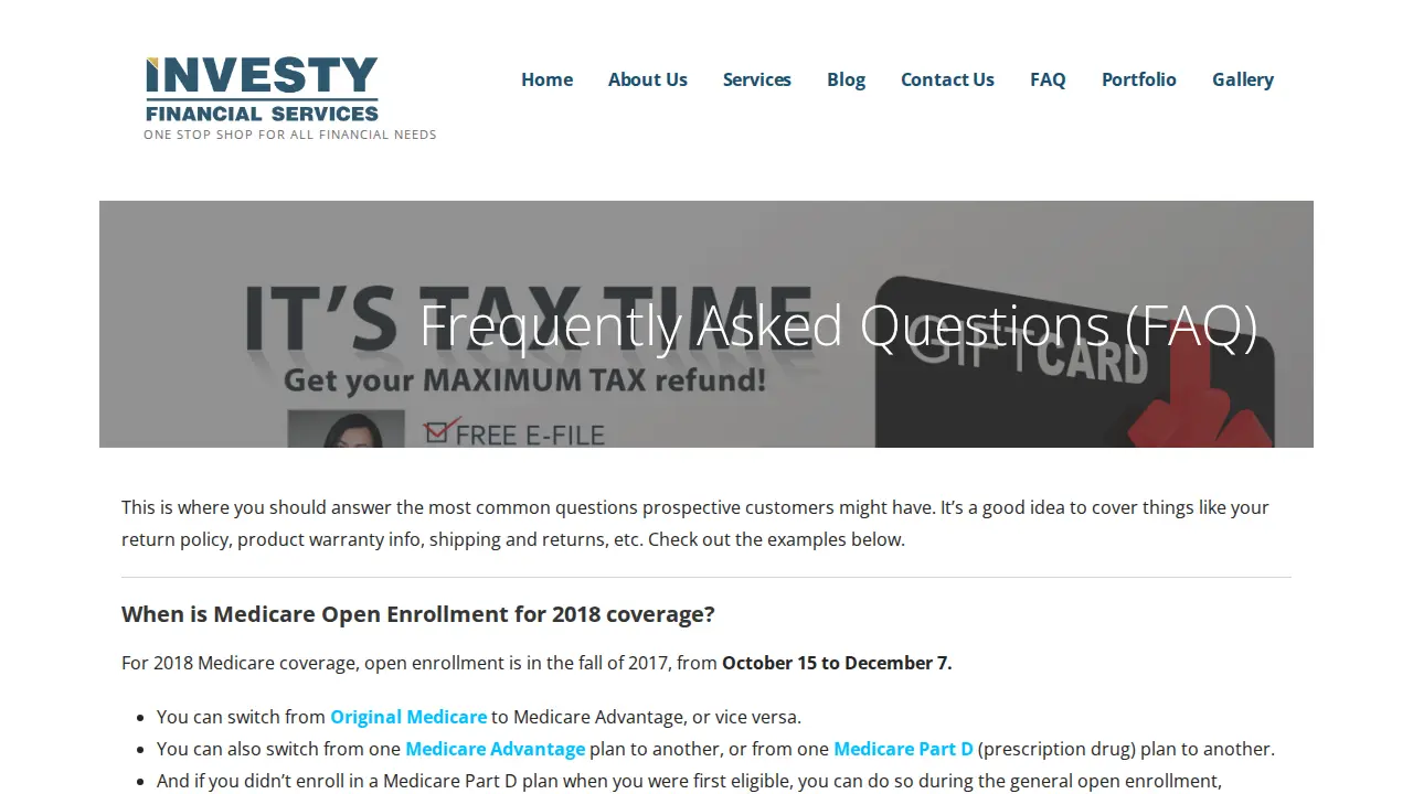Investy Financial Services page