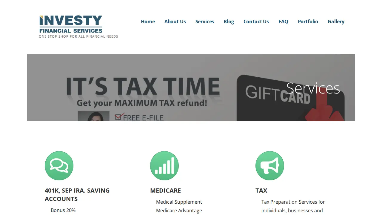 Investy Financial Services page