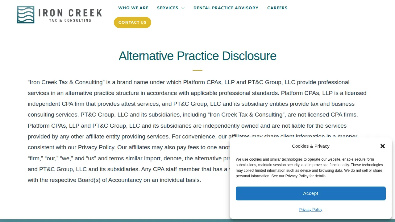 Iron Creek Tax & Consulting page