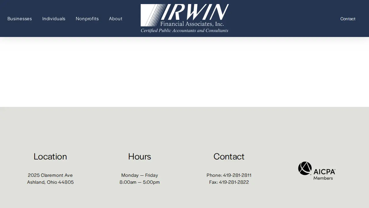 Irwin Financial Associates CPA Firm page