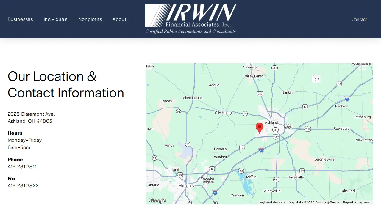 Irwin Financial Associates CPA Firm page