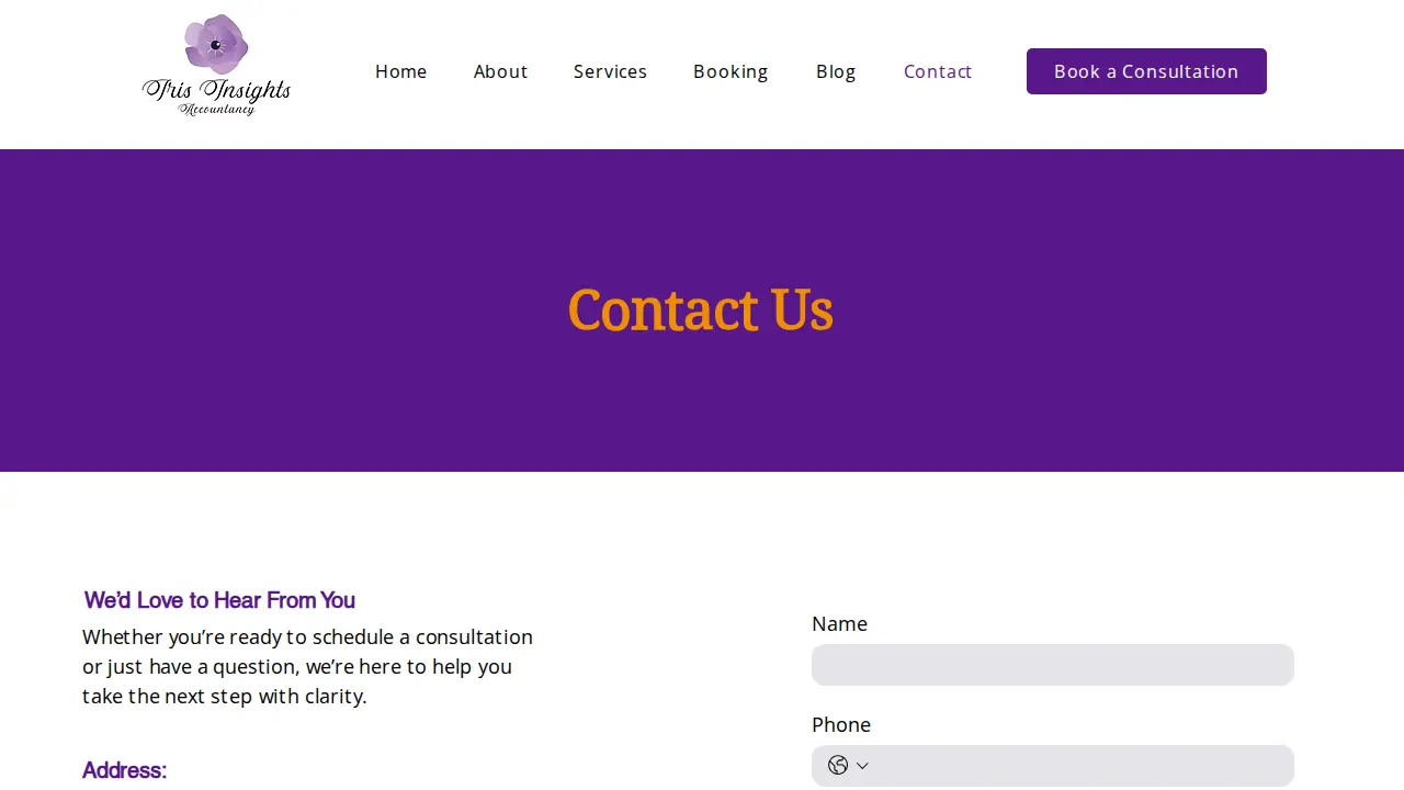 Iris Insights Accountancy page