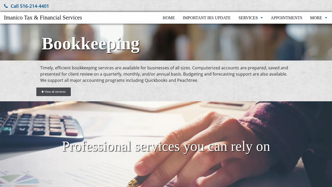 Imanico Tax & Financial Services page