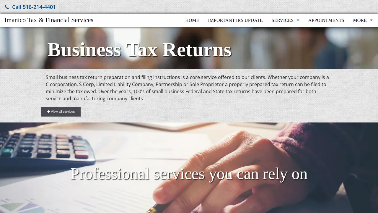 Imanico Tax & Financial Services page