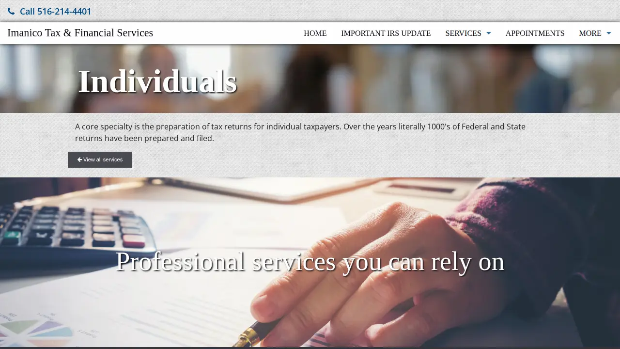 Imanico Tax & Financial Services page