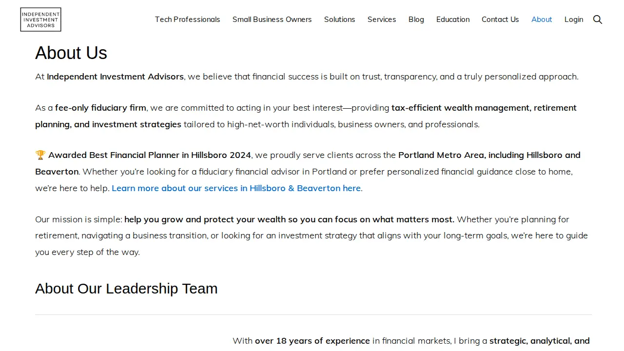 Independent Investment Advisors page